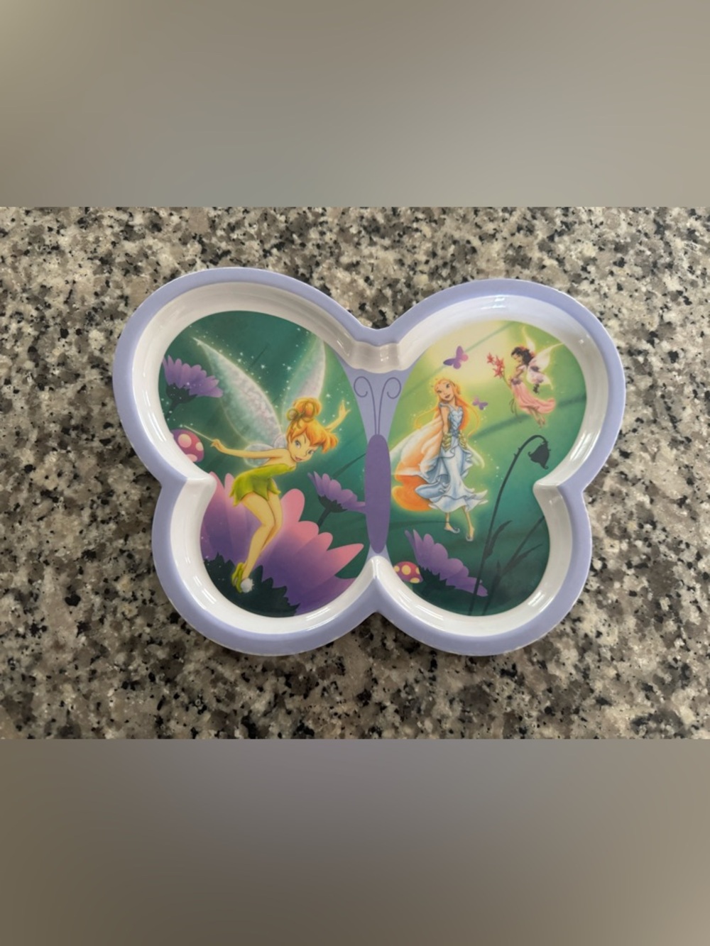 Disney Tinkerbell Butterfly-Shaped Kids Plate with Fairy Graphic